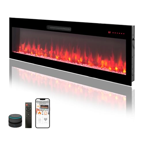 60" WiFi Electric Fireplace, Wall Fireplace Electric with Remote Control, 16 Adjustable Flame Colors, Wall Mounted/Recessed, 1400W Fireplace Insert Heater, Timer, Remote & App Control - size: 60 Inch Upgraded