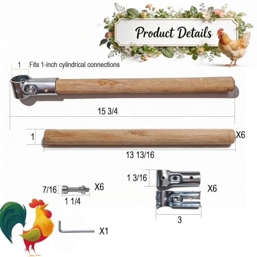 6pack Chicken Roosting Bars with Conectors, Adjustable & Replaceable Wood Bar (13" L) - size: 6pack Bars