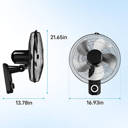 Winado 16 inch Oscillating Wall Mount Fan, Quiet 3-Speed Indoor Fan with 60° Adjustable Tilt, Pull-Chain Easy to Control, Space-Saving Cooling for Home, Office, Greenhouse