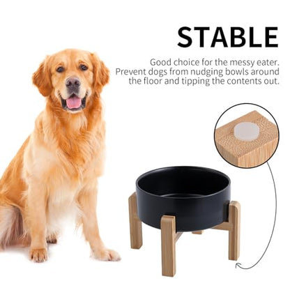 Black Raised/Elevated Ceramic Dog Bowl for Small Medium Sized Breeds,Dog Food Water Bowl with Stand,6 in Non Slip Heavy Pet Feeding Dish 3.6 Cups/ 850 ml /28 OZ - color: Black, size: 6 in