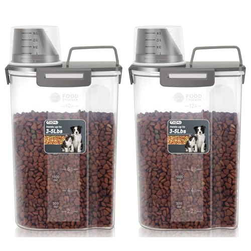 Dog Cat Food Storage Container, Pet Food Pourable Container Airtight with Large Spout & Cup, BPA-Free Plastic Food Dispenser for Pet Food, Bird Seed, Rice, Flour (Dark Olive, 2.5L (2 pack)) - color: Dark Olive, size: 2.5L (2 pack)