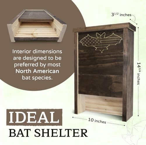 Made in USA- Brown Stained Pine Bat House, Single-Chamber Bat Box, Easy-to-Install Wooden Bat House Kit, Bat Houses for Outdoors, with Weather-Resistant Finish & Mounting Screws - Applewood Outdoor - style: Single Chamber Brown