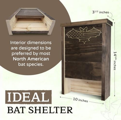 Made in USA- Brown Stained Pine Bat House, Single-Chamber Bat Box, Easy-to-Install Wooden Bat House Kit, Bat Houses for Outdoors, with Weather-Resistant Finish & Mounting Screws - Applewood Outdoor - style: Single Chamber Brown