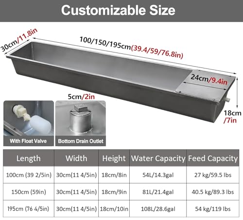 ERRULAN Galvanized Water Trough 15 20 30 Gallon, Heavy-Duty Livestock Feeder Troughs with Float Valve Kit, Outdoor Farm Automatic Feeding(15 Gallon/57L) - size: 15 Gallon/57L