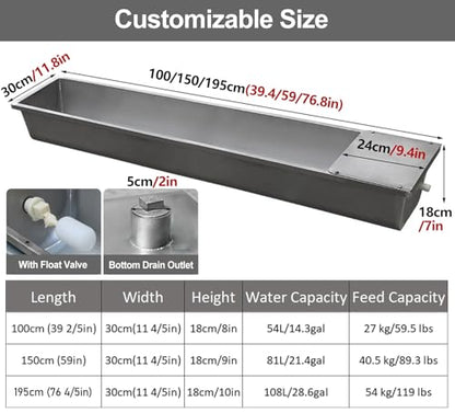 ERRULAN Galvanized Water Trough 15 20 30 Gallon, Heavy-Duty Livestock Feeder Troughs with Float Valve Kit, Outdoor Farm Automatic Feeding(30 Gallon/112L) - size: 30 Gallon/112L