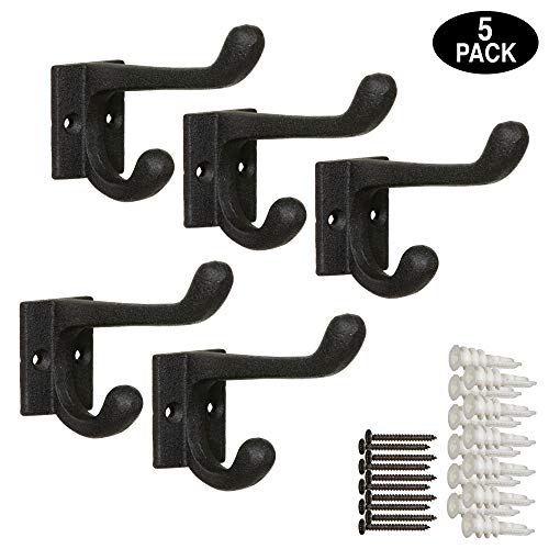 Cast Iron Coat Hooks - Wall Mounted Rustic Farmhouse Matte Black Cast Iron DIY Coat Towel Hat Scarf Bags Hook 5-Pack - style: Modern (Black)