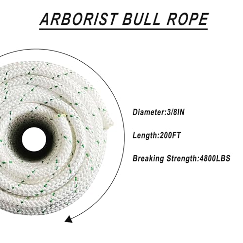 3/8 inch Arborist Bull Rope 4800Lbs Breaking Strength 200 Feet New Braided Polyester Rope - color: White, size: 3/8" 200ft