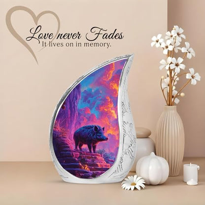 Large Pig Urn for Human Ashes Adult - 10 Inch, 5 Combo Purple Cloud Cremation Ashes Container - 4 Memorial Keepsake Urn for Mom and Dad - Burial Urns Cremated Remains - color: Pig Teardrop Urn - 9