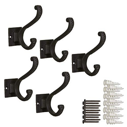 Iron Scroll Coat Hooks - Wall Mounted Rustic Farmhouse Cast Iron DIY Coat Towel Hat Scarf Bag Hook - 5 Pack (Black) - style: Scroll (Black)
