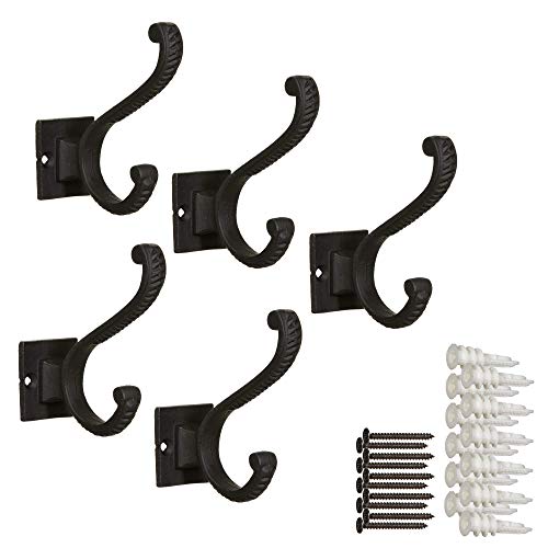 Iron Scroll Coat Hooks - Wall Mounted Rustic Farmhouse Cast Iron DIY Coat Towel Hat Scarf Bag Hook - 5 Pack (Black) - style: Scroll (Black)
