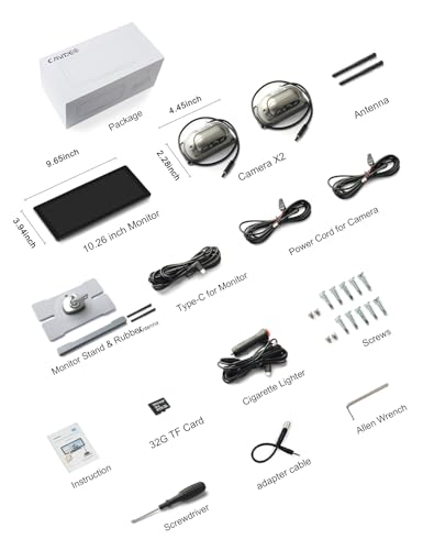 Wireless Backup Cameras System with 10.26"Pre-Wired for Furrion System 1080P HD IPS Touch Screen-No Delay,IP69K Waterproof,Super Night,Wide Split Screen 2-Channel for Reversing RV,Trailer,Camper,Truck