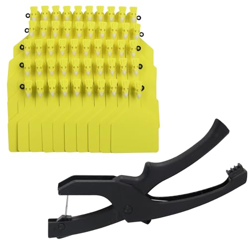 Tags One-Piece Cattle Ear Tags 50pcs Blank Large Tags with Specialized Pliers, Animal Identification Tags for Cows Goats Sheep Pigs (Yellow) - color: Yellow
