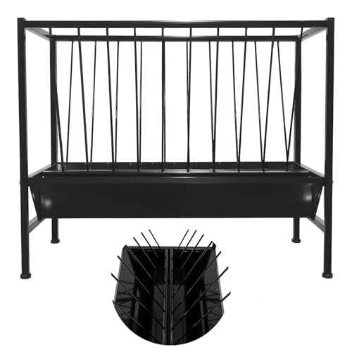 70 Gallon Livestock Hay Feeder, Metal Hay Rack with 25 Gallon Feeding Trough, Dual-Purpose Feeder for Goats, Sheep, Calves, Cows and Horses, Durable for Pasture Feeding