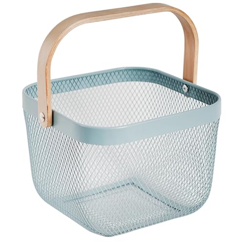 Metal Mesh Steel Harvest Basket, Square Wire Garden Basket with Handle – Multi-Functional Storage Organizer for Gathering Vegetables, Fruits, Kitchen, Garden, Picnic (Aqua-Square) - color: Aqua-Square