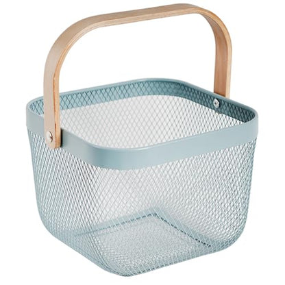 Metal Mesh Steel Harvest Basket, Square Wire Garden Basket with Handle – Multi-Functional Storage Organizer for Gathering Vegetables, Fruits, Kitchen, Garden, Picnic (Aqua-Square) - color: Aqua-Square