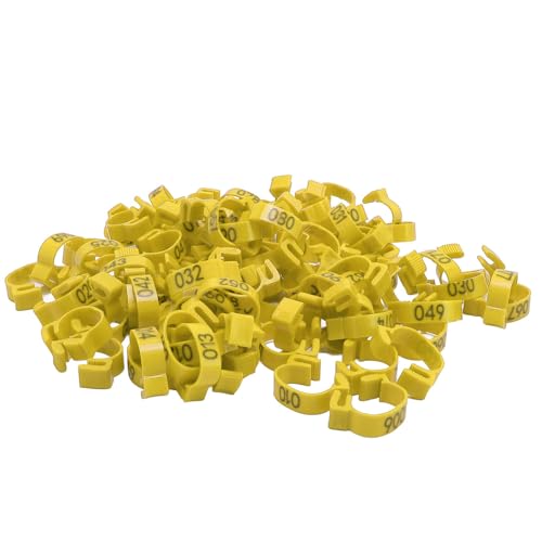 Chicken Leg Bands, 100 PCS 20mm Numbered Poultry Identification Tags with Double Clasp Design, for Chicks Ducks Geese Quail Pigeons (Yellow) - color: Yellow