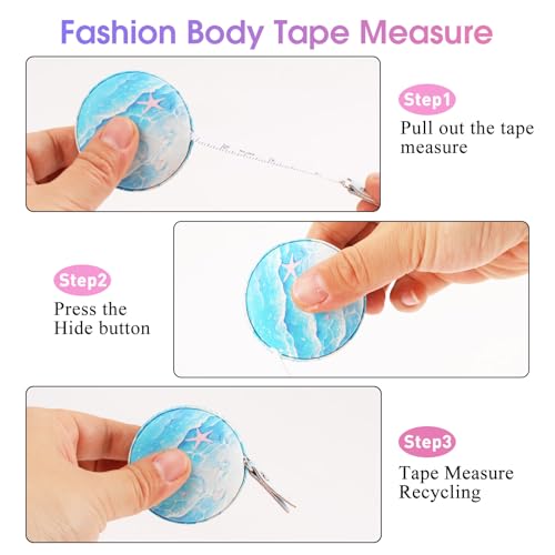 Retractable Mini Tape Measure, Auto-Retract, Premium Leather Tape Measure, Dual-Sided Ruler, Ideal for Fabric Cutting, Body Measurements, and Handicrafts (Blue Starfish) - color: Blue Starfish