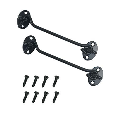 2PCS 6 Inch Stainless Steel Barn Door Hook and Eye Latch - Black, Long Privacy Cabin Swivel Window Hook, Heavy Duty Gate Latch Holder Easy Lock - for Sliding Door, Garage, Shed, Window - size: 6 Inch - Black
