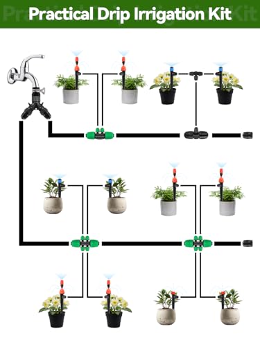 Kalolary 20PCS Locked Barbed Tee Connectors, 1/2" to 1/4" Drip Irrigation Fittings Kit 12/16mm to 4/7mm Tube Lock Female Connector 4-Way Barbed Lock Irrigation Parts for Watering System (Green) - color: Green 1/2" to 1/4" 4-Way