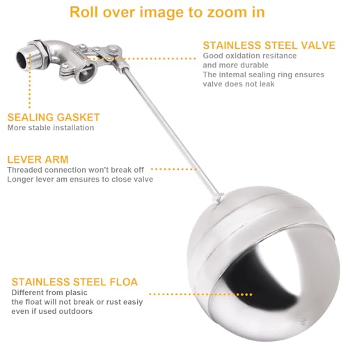 Adjustable Float Ball Valves - 3/4" NPT Male Thread Stainless Steel 304 Elbow Flow Control Float Valve for Automatic Water Level Control Tank Pond Water Tower - size: 0.75 Inch