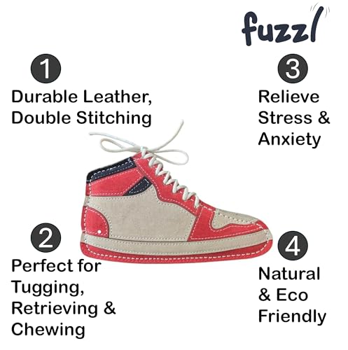 Fuzzl Eco Leather Sneaker Toy Natural and Tough Dog Toys - Long Lasting Chew Toys for Aggressive Chewers - Strong Dog Toy for Dogs and Puppy - style: Sneaker