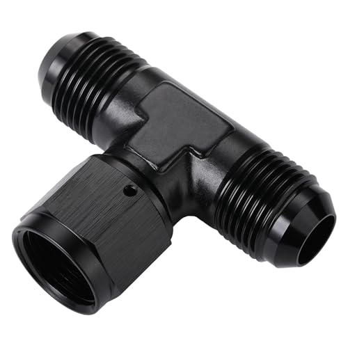 10AN Male Flare Tee T Fitting Adapter with AN10 Female Swivel On Side Aluminum Black - size: 10AN