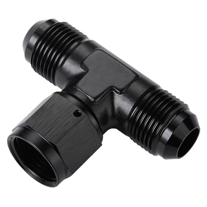 10AN Male Flare Tee T Fitting Adapter with AN10 Female Swivel On Side Aluminum Black - size: 10AN