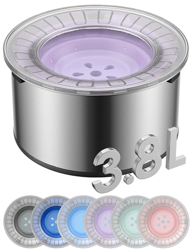 Heouvo 1Gallon Large Dog Water Bowl No Spill, [Anti Digging Lid & Rubber Bottom] Spill Proof Dog Bowl, Anti Splash Mess Dripless Slow Drinking Stainless Steel Water for Sloppy Messy Drinkers Car - color: Purple, size: 3.8L