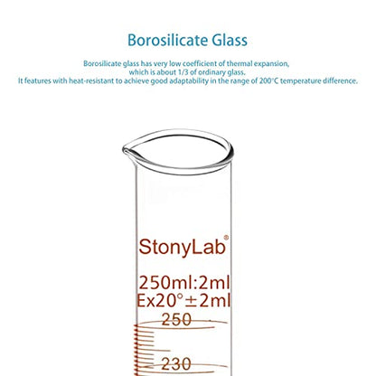 stonylab 1-Pack Graduated Cylinder, Borosilicate Glass 250 ml Heavy Wall Graduated Glass Measuring Cylinder - size: 250 ml