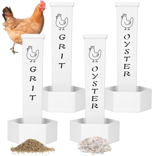 4 Pcs Chicken Grit Feeder, Oyster Shell for Chickens, Metal Hanging Automatic Gravity Feeder, with 2 Scoops, 4 Cable Ties and 4 Screws, 9.4 x 4.3 x 3.9 in Chicken Coop Accessory