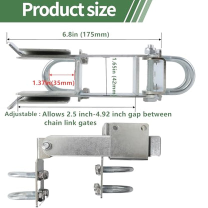 BiJun Chain Link Double Gate Latch Chain Link Fence Gate Latch for 1-3/8" Gate Frames,Chain Link Residential Strong Arm Double Gate Latch Equipped with Convenient Padlock Holes (Silvery)