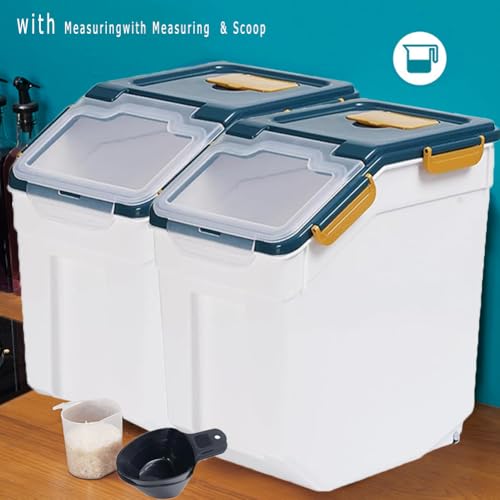 Large Flour Storage Container Bin 25lb, 2Pack Airtight Rice Storage Containers with Measuring Cup&Scoop, BPA Free with Wheels Seal Locking Lid for Flour, Rice, Grain (50LBS Total, Blue) - color: 25bl,2pcs,blue