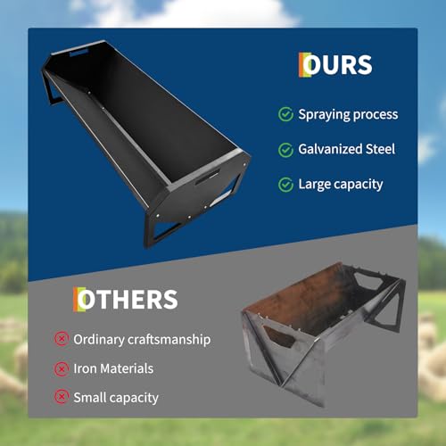 22 Gallon Capacity Livestock Feeder, 45" Hay Feeder for 10 Sheep Once, Heavy Duty Steel Livestock Feeding Trough for Horse, Goat, Sheep, Cattle, Cow, Alpaca, Black - color: Black