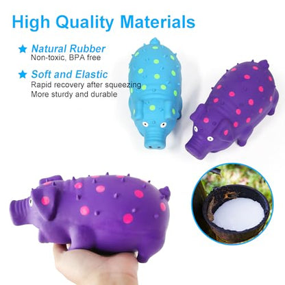 Squeaky Pig Dog Toys, Interactive Durable Latex Rubber that Oink Pig Chew Toy for Medium Large Dogs 2 Pack (Blue+ Purple)