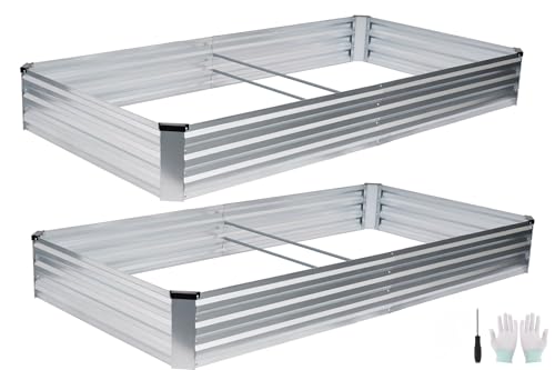 Galvanized Raised Garden Bed Outdoor | Metal Raised Garden Bed for Gardening 2Pack | Large Planter Box for Vegetables Flowers Fruits | Easy Assembly & Safety Design Flower Beds 8x4x1ft Silver - color: Silver, size: 8x4x1ft (2-Pack)