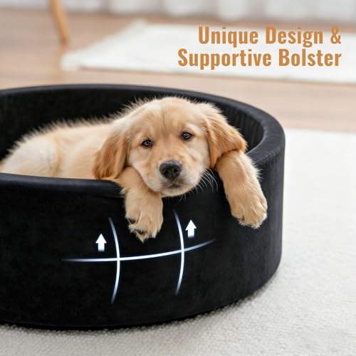 39 Inch Round Dog Bed Ball Pit, Indoor Playpen for Cats and Small Dogs, Dual Use Pet Play and Rest Area, Black (Balls Not Included) - color: Black