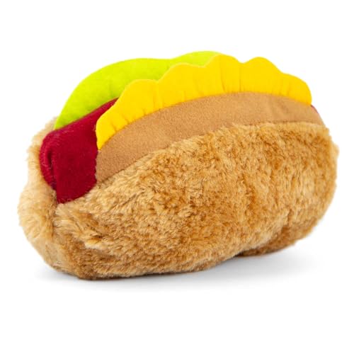 Jeffers Pet Plush American Grill Time Cuisine Dog Toys – 6" Squeaky Hotdog Plush Toys for Dogs – Chew, Cuddle, Interactive Play, Soft Durable Fabric, Puppy Gift, Christmas Stocking Stuffer - color: Brown Hotdog