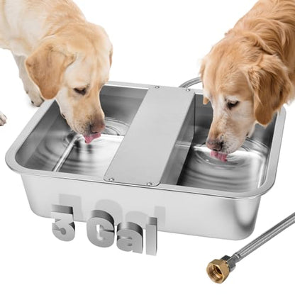 3 Gallon Automatic Dog Water Dispenser, Large Dog Water Bowl Dispenser for Outdoor, Stainless Steel Pet Bowl for Waterer Auto Fill Pet Waterer for Livestock Dogs Cats Chicken Fit 3/4'' GHT Faucet - size: 3 Gallons