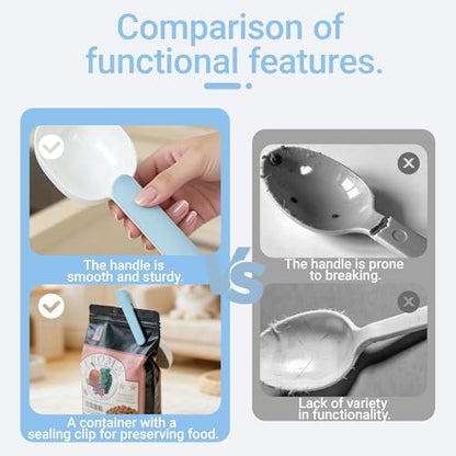 Pet Food Scoop,Cat Food Measuring Cups,Comfortable Long Handle Scoop for Dog,Cat,Ferret and Rabbit Food,Easy-Clean Food Scoop,1 Cup Size Pet Food Feeding Scoop Dishwasher Safe(White Blue)