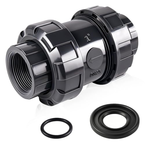 1 inch NPT PVC Check Valve, SCH80 Full Port Water Pump Ball Check Valve | UPVC Inline Backflow Preventer, leak Proof One Way valve, with Stainless Steel Spring, Horizontal or Vertical Installation - size: 1''NPT