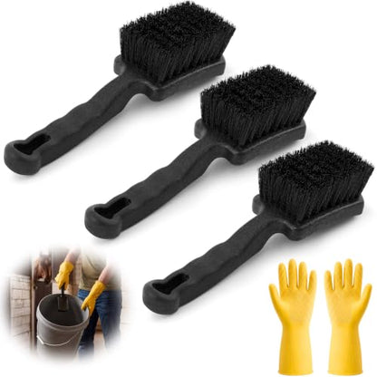 3 Pcs 9" x 2.5" Horse Bucket Brush Trough Scrubber with Rubber Gloves Non-Slip Durable Synthetic Fiber Water Buckets Brush for Livestock Farm Equine Water Buckets Feed Trough Cleaning