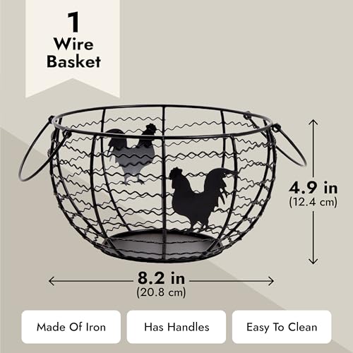 Juvale Egg Holder Countertop Wire Basket - 8.2 x 8.2 x 4.9 in, Black Iron Farmhouse Style - Egg Basket Countertop Organizer for Kitchen Decor & Accessories