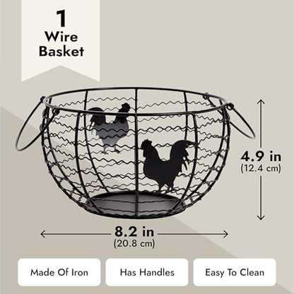Juvale Egg Holder Countertop Wire Basket - 8.2 x 8.2 x 4.9 in, Black Iron Farmhouse Style - Egg Basket Countertop Organizer for Kitchen Decor & Accessories