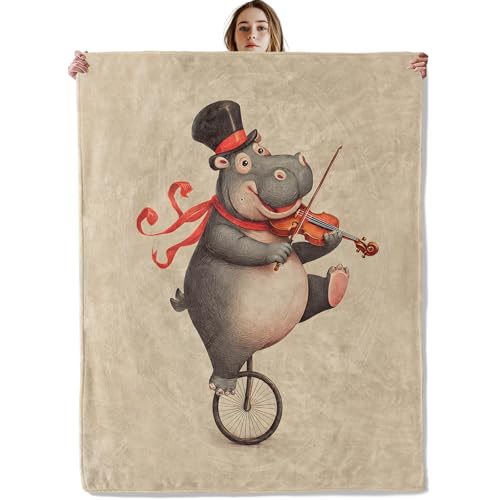 Cute Hippo Blanket, Soft Cozy Lightweight Hippos Playing Violin Throw Blanket for Women Kids, Sofa Couch Bed 40x50 Inch Fun Animal Flannel Blankets for Travel Decor Gifts - color: Hippo49, size: 40×50 Inch