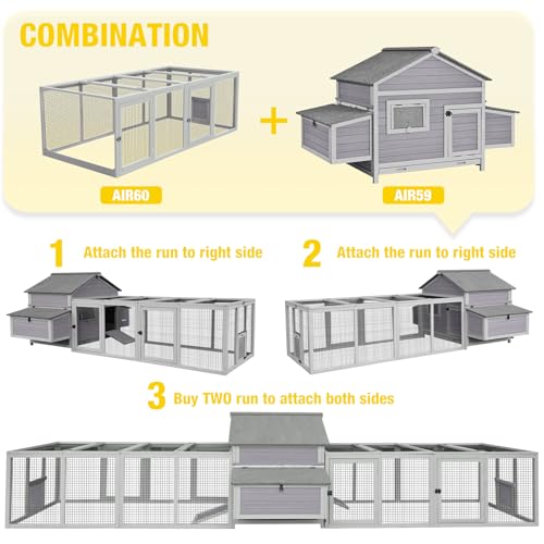 Aivituvin Chicken Coop Outdoor Poultry Cage with Two Nesting Boxes Expandable Wooden Hen House 14.4ft² for 2-4 Chickens - size: 64.6"L x 36.8"W x 40.6"H
