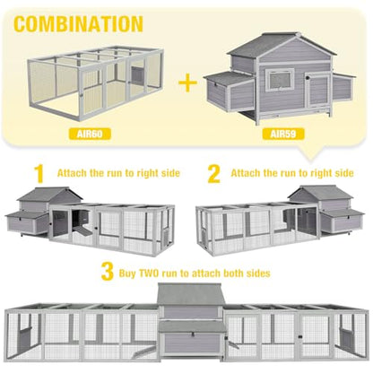 Aivituvin Chicken Coop Outdoor Poultry Cage with Two Nesting Boxes Expandable Wooden Hen House 14.4ft² for 2-4 Chickens - size: 64.6"L x 36.8"W x 40.6"H