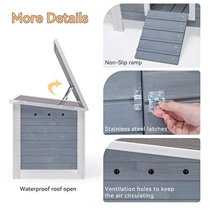 Petsfit Large Chicken Coop with Upgraded Perches, Wooden Outdoor Chicken Cage with Large Nesting Box, Weatherproof Open Asphalt Roof &Removable Bottom, Duck House, Rabbit Hutch - color: Grey