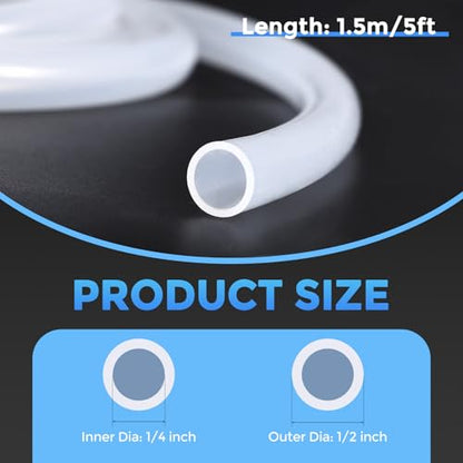 Silicone Tubing,1/4" ID x 1/2" OD Pure Silicon Tube High Temp Silicone Hose [for Home Brewing Wine Making, Beer Line, Aquaponics]-5 ft Length/Clear - size: 1/4" ID x 1/2" OD, style: 5 Feet