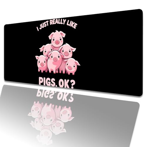 Cute Pig Gaming Mouse Pad 31.5x11.8in,Cartoon Pink Piggy Large Extended Desk Mat with Non-Slip Rubber Base,Piglet Big Mousepad for Laptop Computer PC,for Office Home Decor,Deskmat Gifts - color: Pig 01