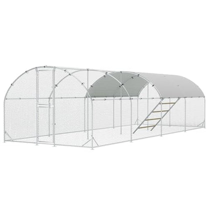 Large Metal Chicken Coop, Chicken Runs for Yard with Cover, Arch Roof Chicken Coop, Outdoor Chicken Pen, Heavy Duty Galvanized Steel Frame, Waterproof Cover, 10 x 26 x 6.5 FT - size: 10' x 26'